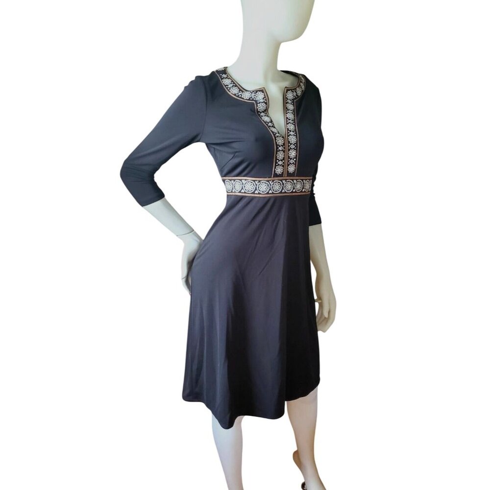 Sigrid Olsen Sm Dress Y2K Sequin V-Neck Empire Waist Knee Length Petite Floral - Picture 12 of 12